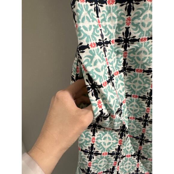🔴Talbots Linen Teal Blue‎ Geometric Print Shift Dress Size 4P Petite - Picture 4 of 7